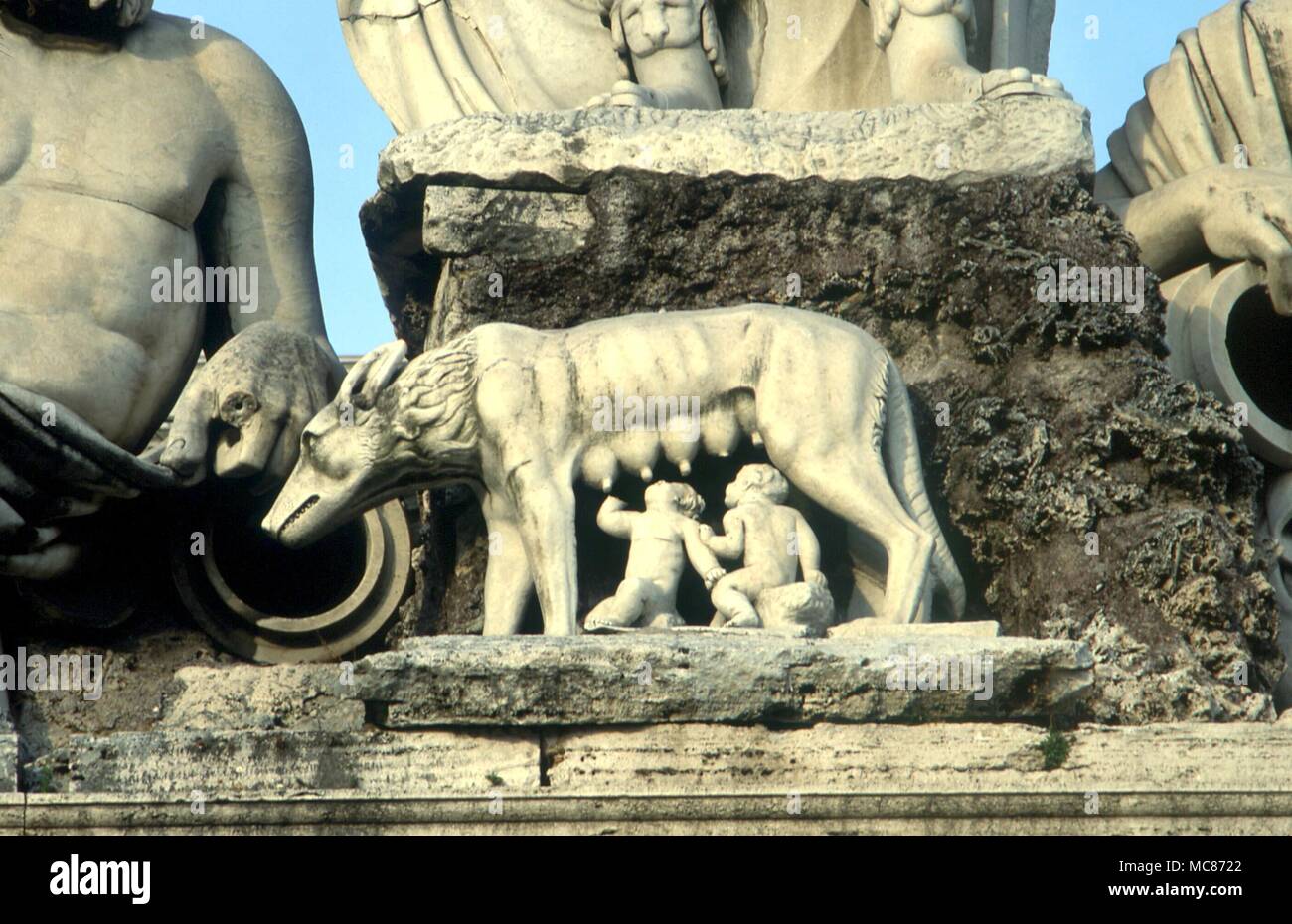 Wolf säugt Romulus und Remus, auf der Piazza del Popol, Rom Stockfoto