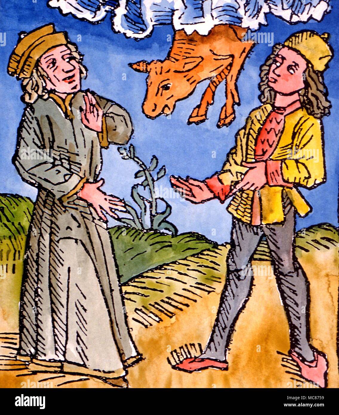 Merkwürdige Phänomene der wunderbare Herbst ein Stier vom Himmel. Von Franciscus de Retza 'De generatione Christi" in Basel, 1491 gedruckt Stockfoto