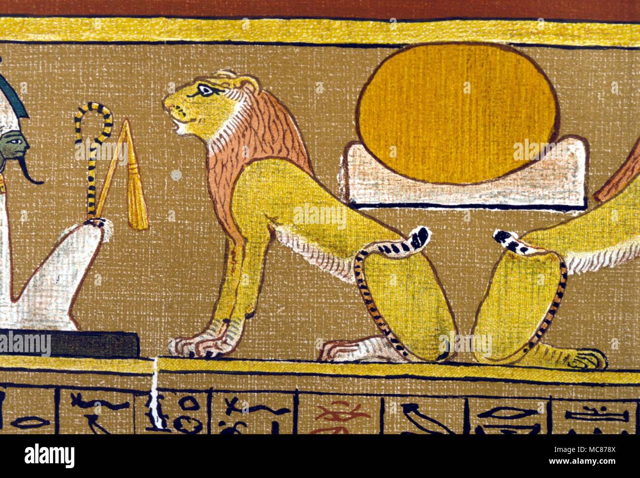 Ägyptischen Mythos - SYMBOL DER HORIZONT das Symbol der Horizont. Dieses Symbol ist der einzige an der Außenfläche der großen Pyramide, und war die Quelle des Siegels für Sternzeichen Waage. Von der "Ägyptischen Totenbuch" (Budge ed.). Stockfoto