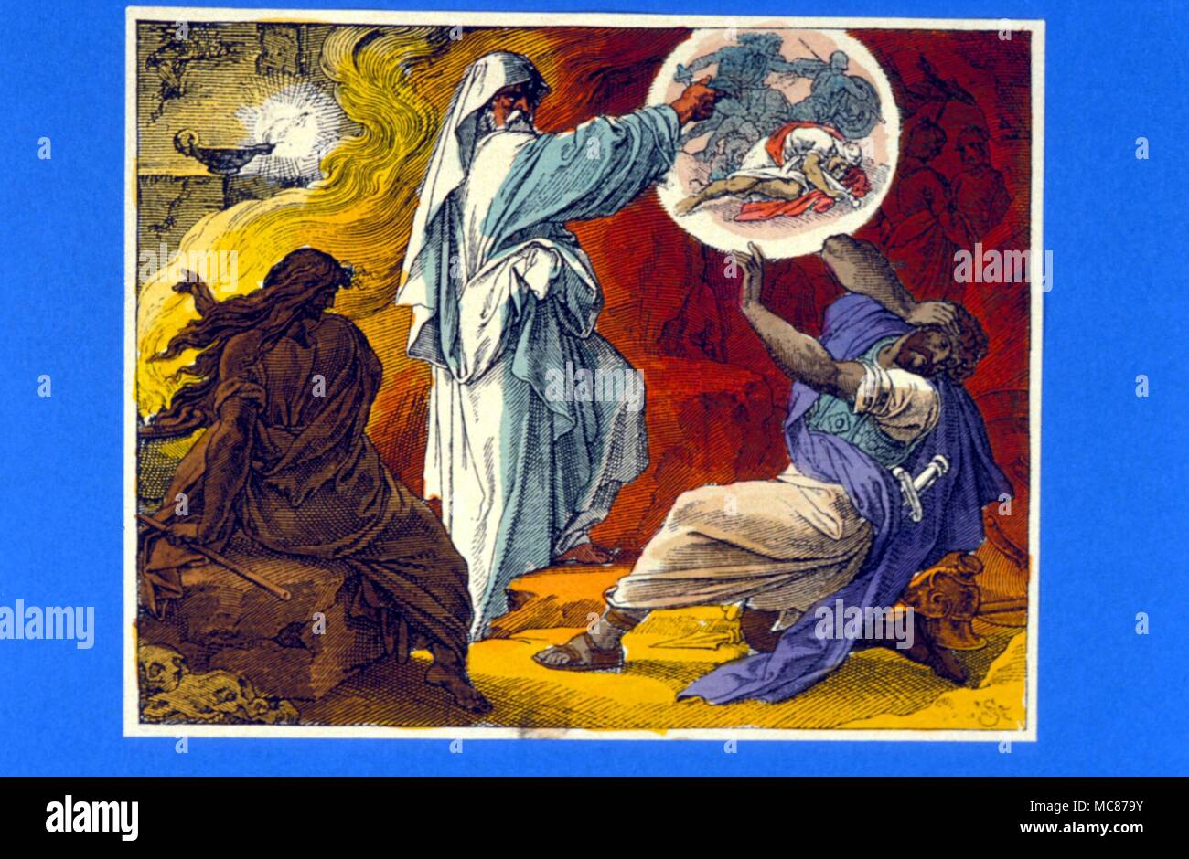 Hexerei - die Hexe von Endor Saul und die Hexe von Endor. (Ich Samuel, KWK. Xxviii 20.) Gravur nach einem Gemälde von A. Strahuber,'Art Journal", 1891. Stockfoto