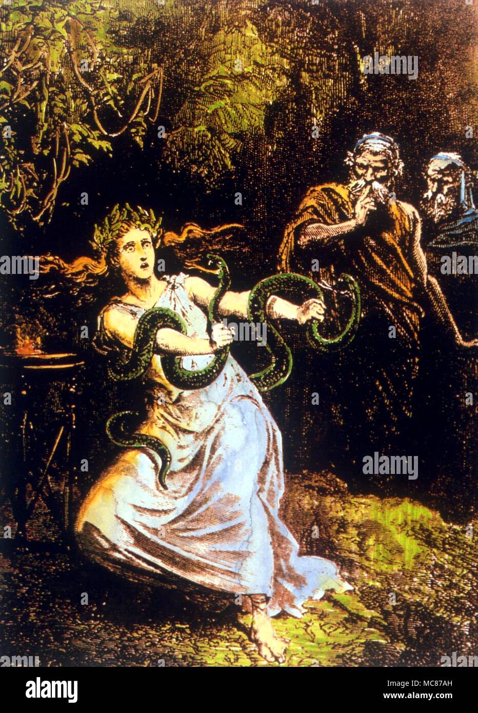 Romantische Darstellung der python, Schlange - wie Form, in der Hand der Pythia, während in einem mantic Trance von Delphi. Von Christian's "Geschichte der Magie". 1890 Edition Stockfoto