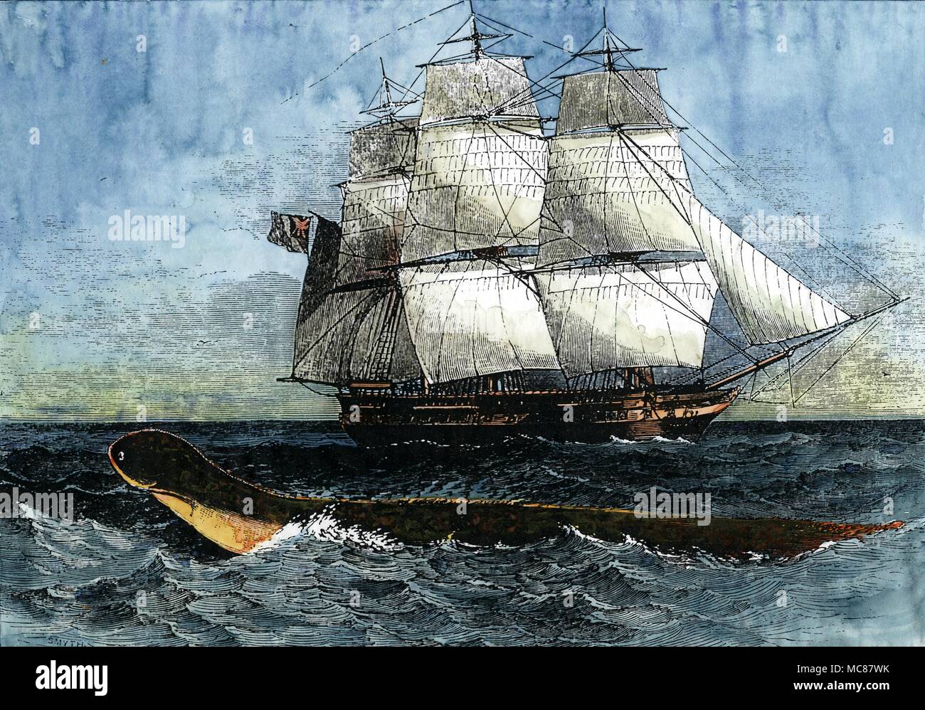 Seeungeheuer Seeungeheuer mit alten Segelschiff Stockfoto