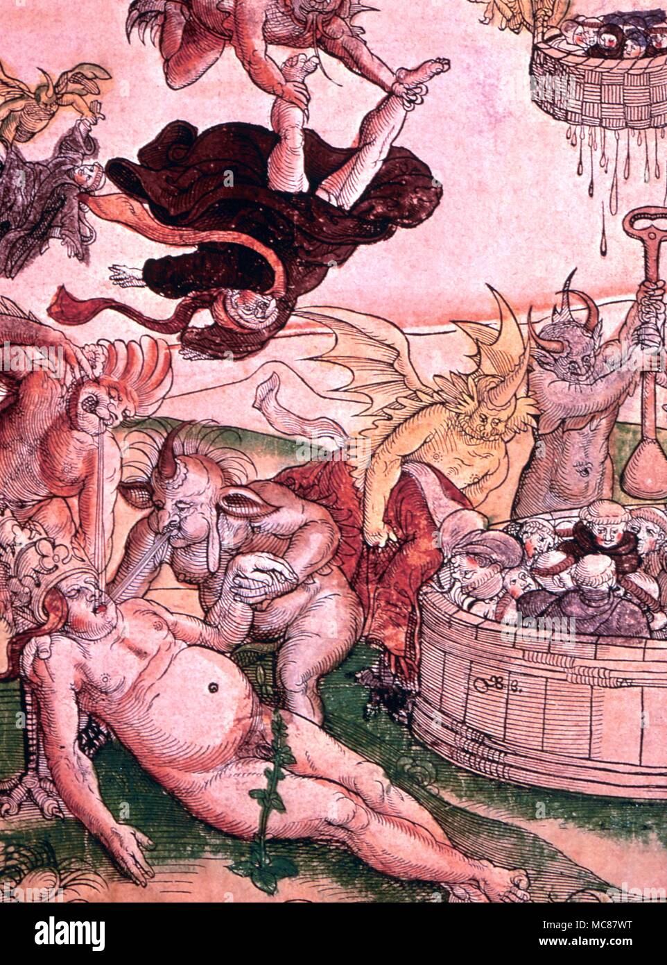 Dämonen Antichrist Anti-papist Holzschnitt im Zusammenhang mit den Legenden des Antichristen. Frühen sechzehnten Jahrhundert. Stockfoto