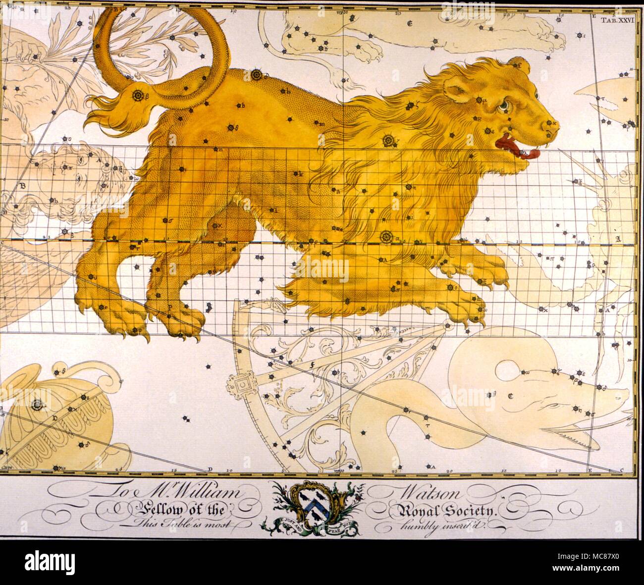 Sternbilder und Sterne Karten Leo ein loses Ende des 18. Jahrhunderts Platte von einem englischen Abonnement Buch der Konstellation Charts Stockfoto