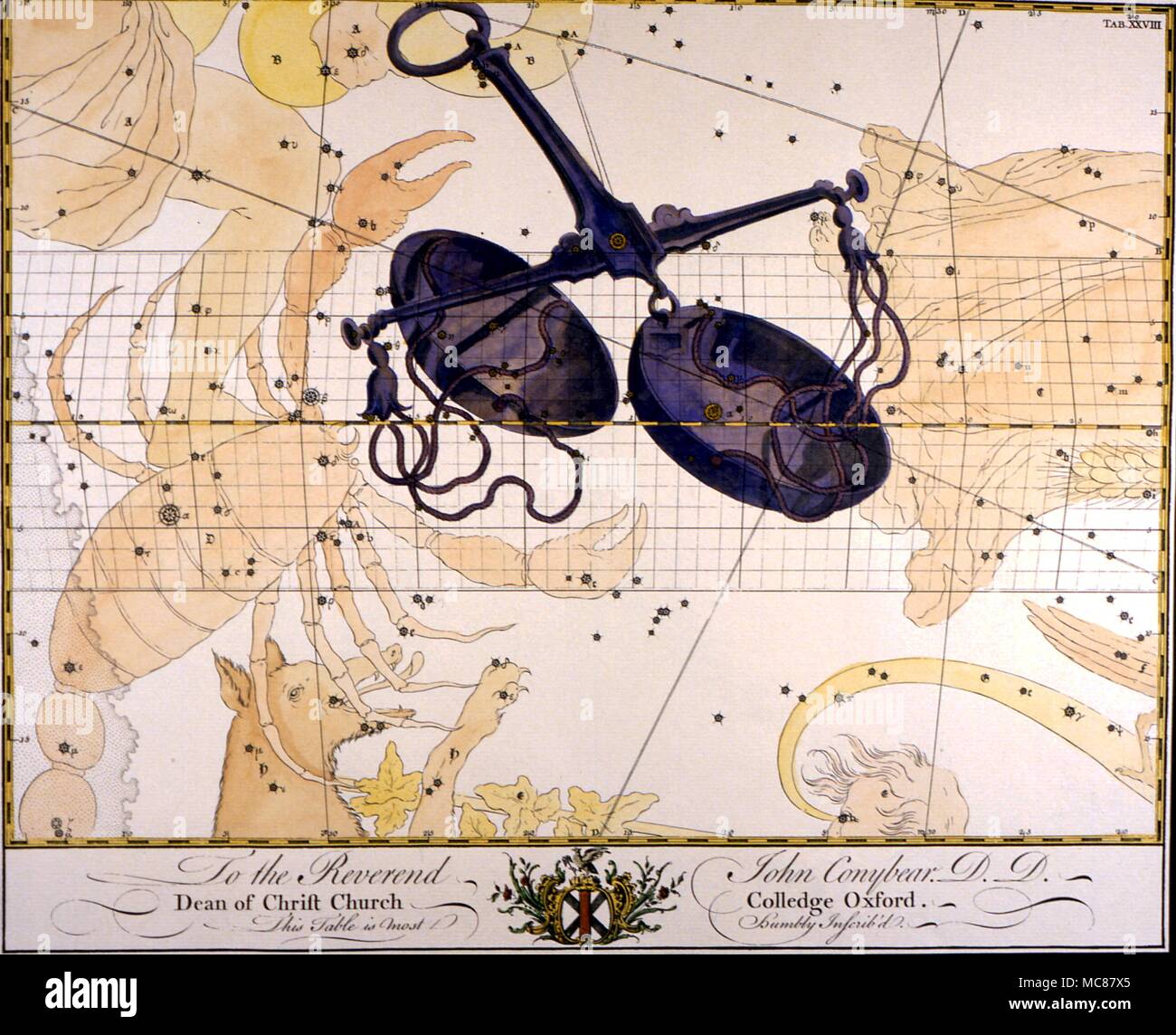Sternbilder und Sterne Karten Waage ein loses Ende des 18. Jahrhunderts Platte von einem englischen Abonnement Buch der Konstellation Charts Stockfoto