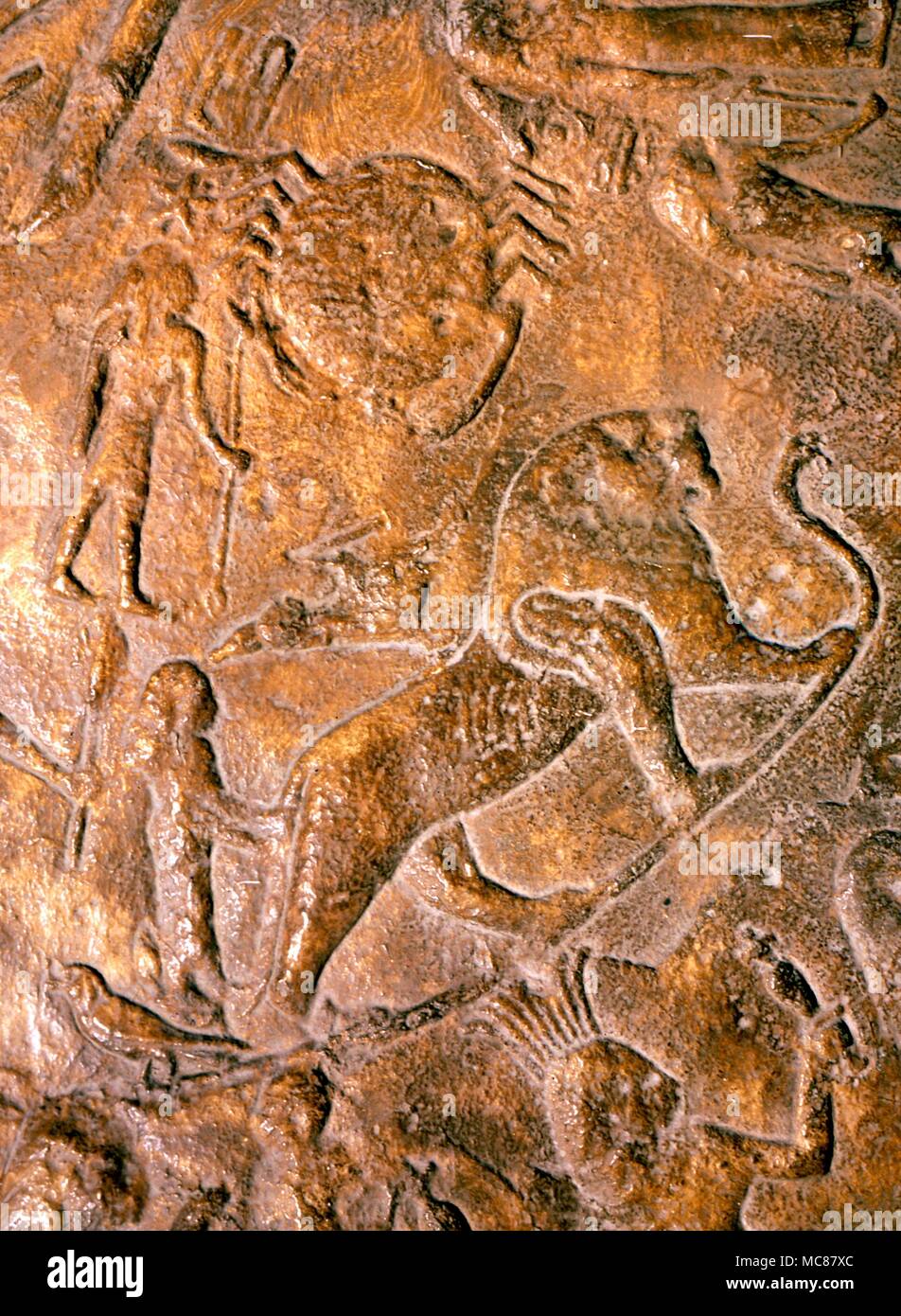 Ägyptische Astrologie Denderah Konstellation Bild der Tierkreiszeichen Löwe und Krebs auf das erste Jahrhundert constellational Decke im Tempel der Hathor Denderah Ägypten Stockfoto