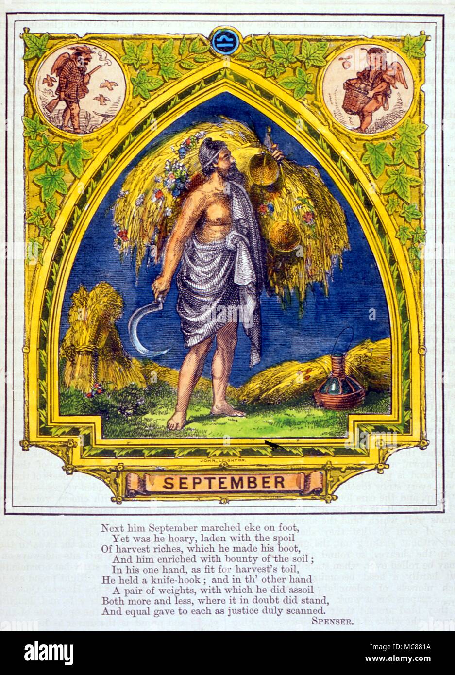 September mit den zugehörigen Zeichen Waage von Kammern Jahr Buch 1865 Stockfoto