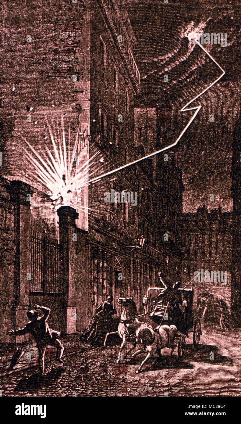 Merkwürdige Phänomene - Blitz Blitz und explodierende Gas- Installation. Gravur aus der Edition 1866 W de Fonville, der Tonerre Stockfoto