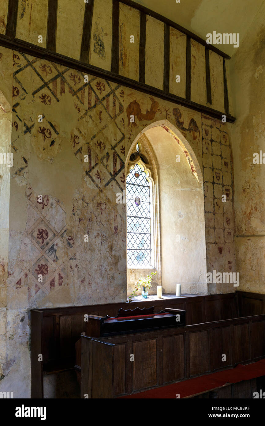 Hailes normannische Kirche. Vor 1300 Wandmalereien Stockfoto