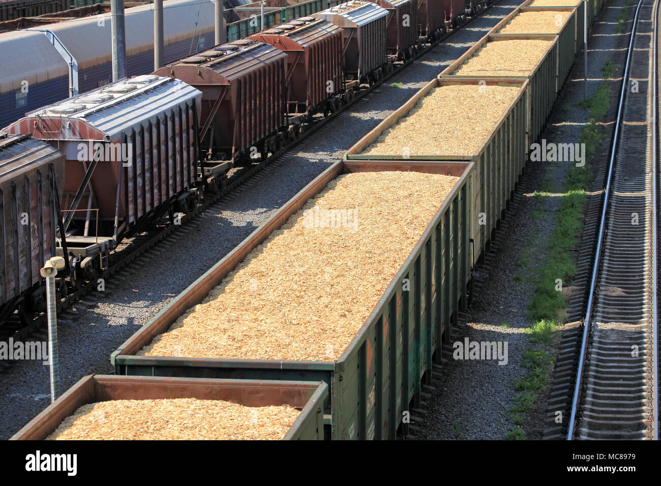 Bahn hof voller Güterzüge Stockfoto