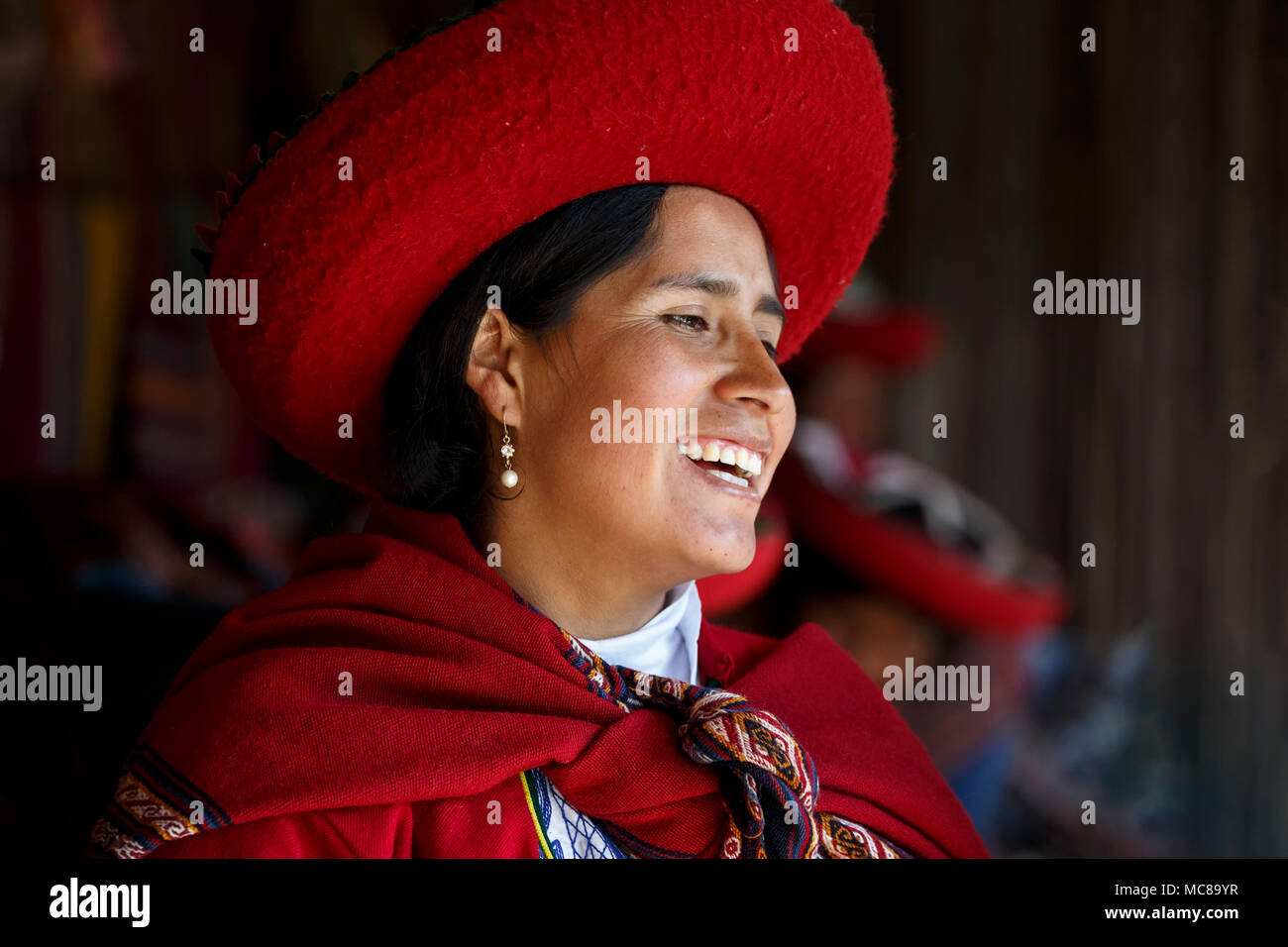Quechua Frau, El Balcon del Inka, Chinchero, Cusco, Peru Stockfoto