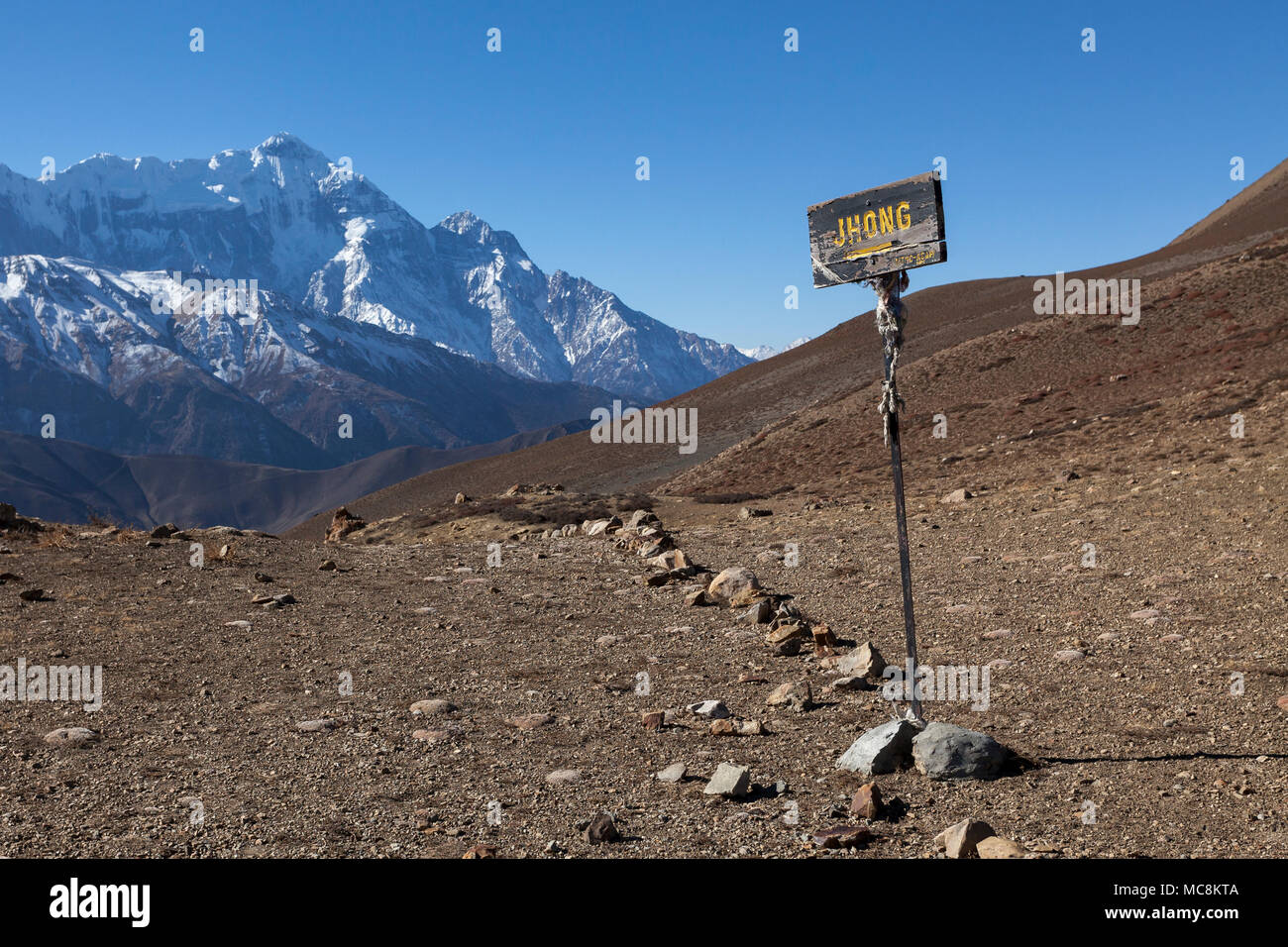 Himalaya Gebirge, Zeiger auf Jhong, Nepal, Mustang, Annapurna Conservation Area Stockfoto