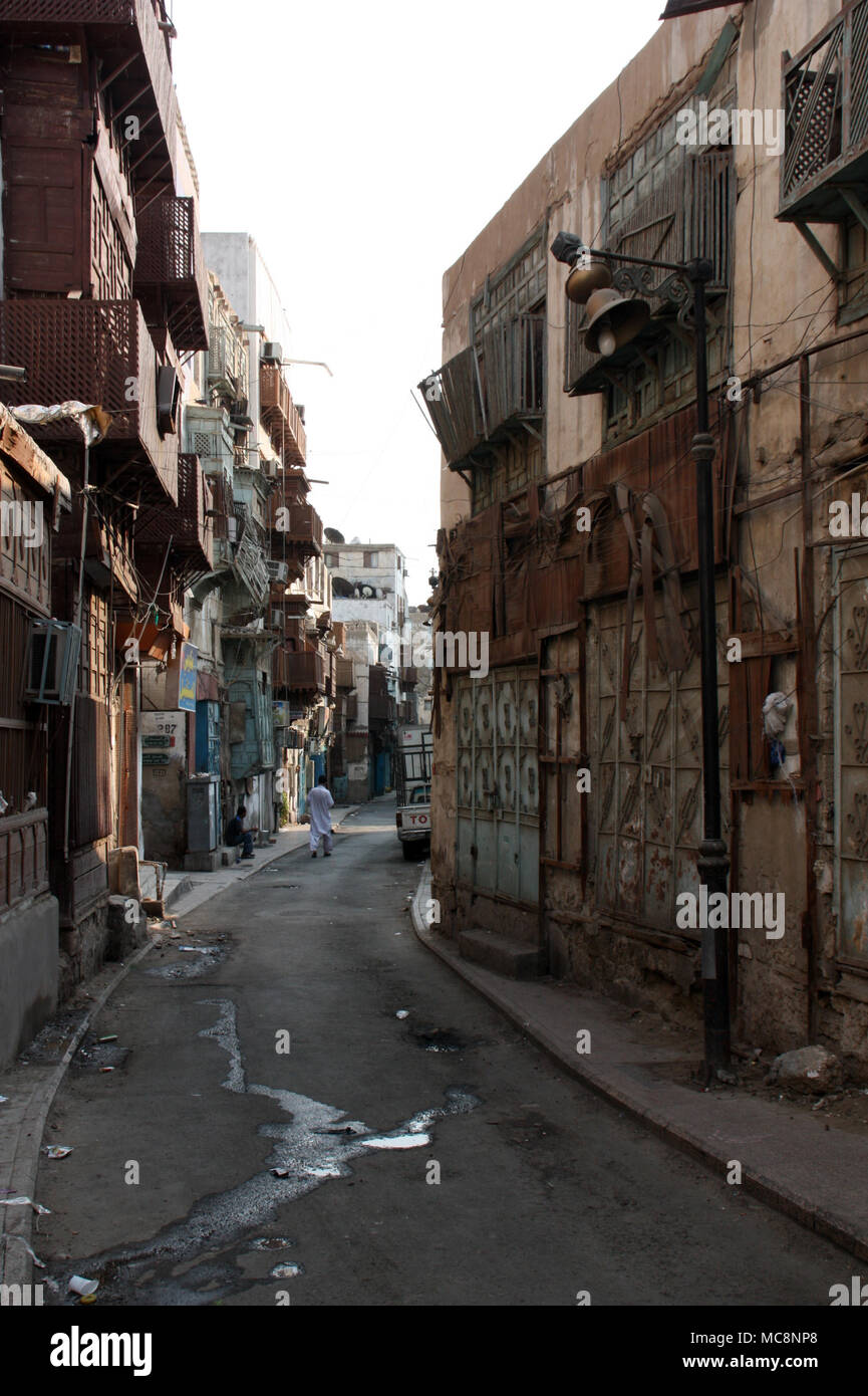 Wohngebiet in der Altstadt (Al Balad) in Jeddah, Saudi-Arabien Stockfoto