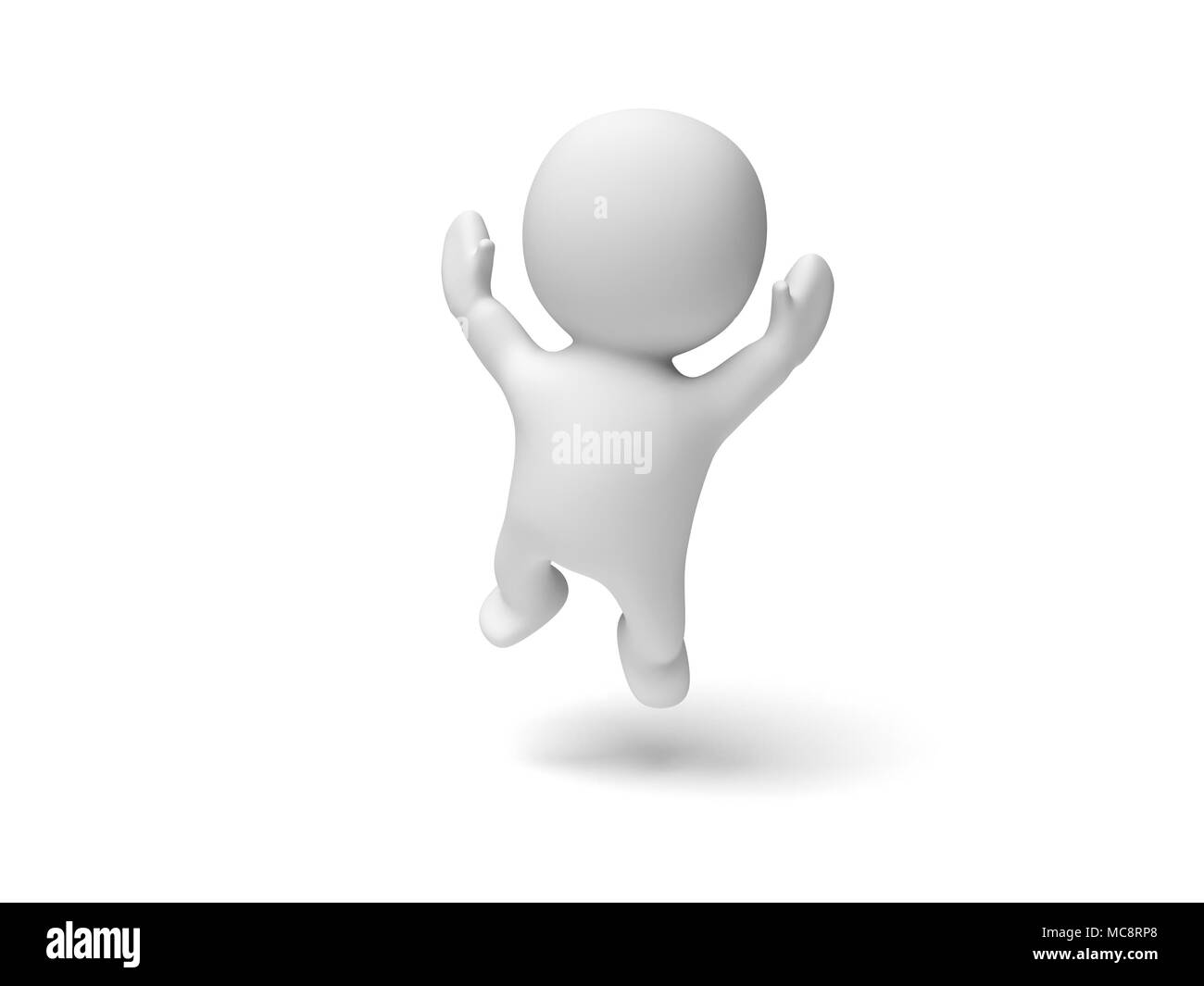 Happy niedlichen kleinen Charakter springt begeistert in Weiß Szene Stockfoto