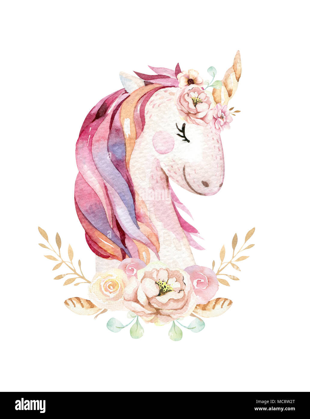 Cute Aquarell Einhorn Clipart Mit Blumen Isoliert Baumschule Einhorner Abbildung Prinzessin Regenbogen Poster Trendy Pink Cartoon Pony Pferd Stockfotografie Alamy