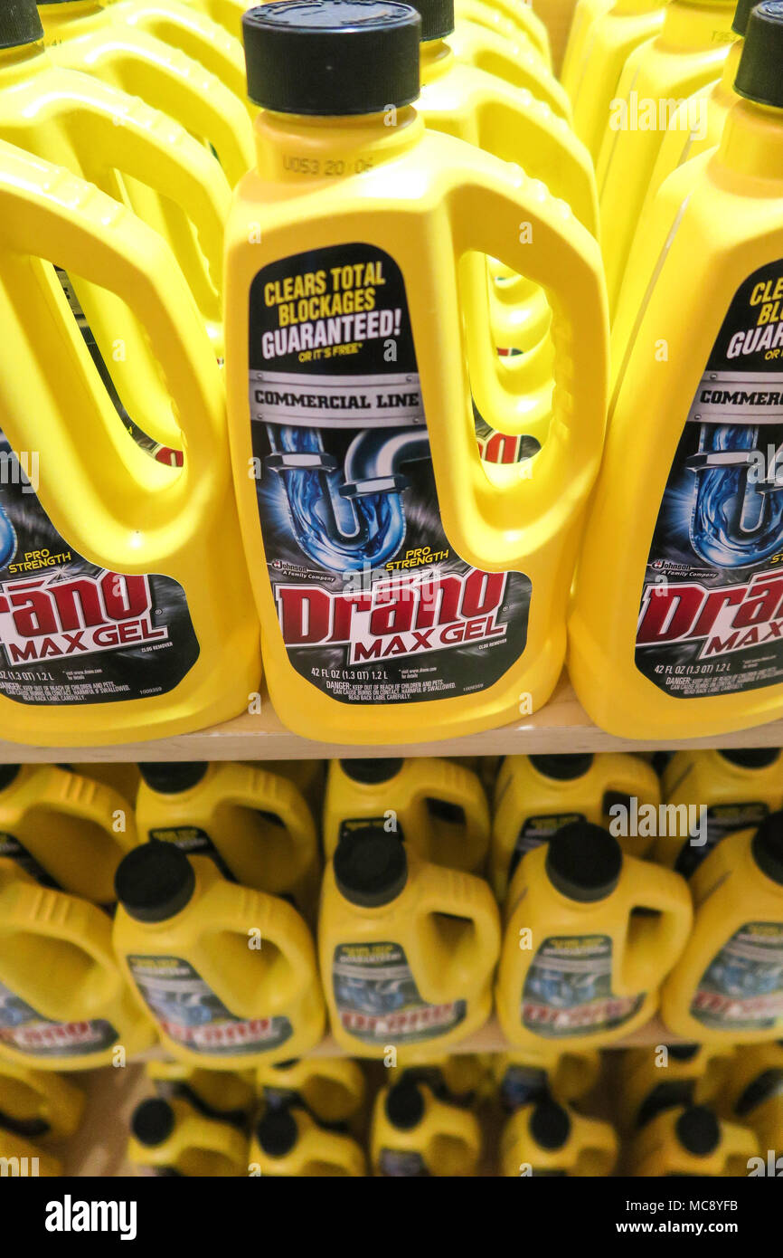 Drano Max Gel Anzeige Home Depot in New York City, USA Stockfoto