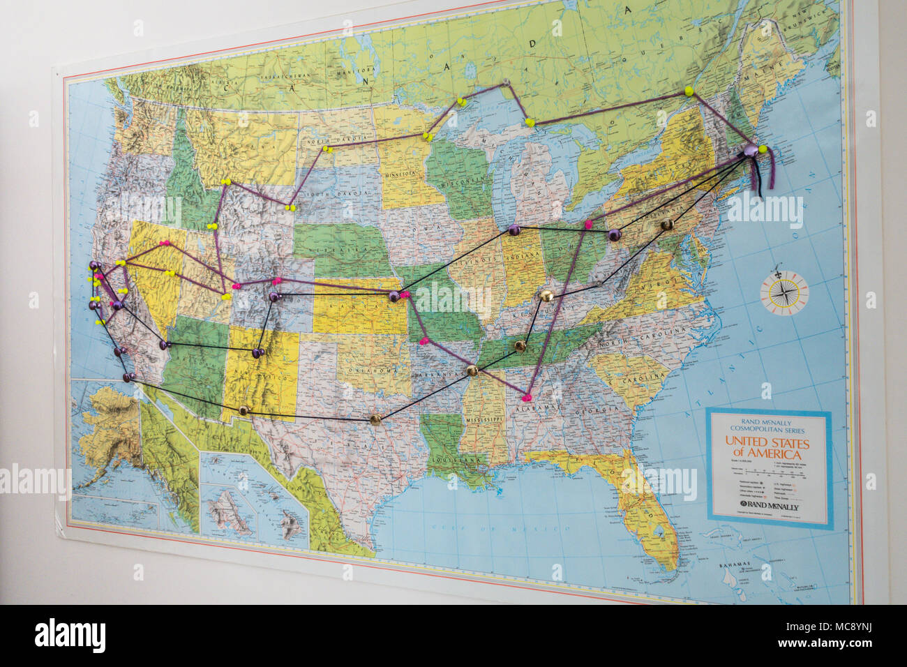 Karte der USA anzeigen Ferienhäuser Reise Routen, USA Stockfoto