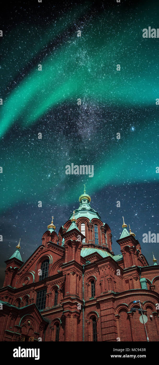 Polarlichter, Aurora. Milchstraße. malerische und sehr schöne Fotos Helsinki Stockfoto
