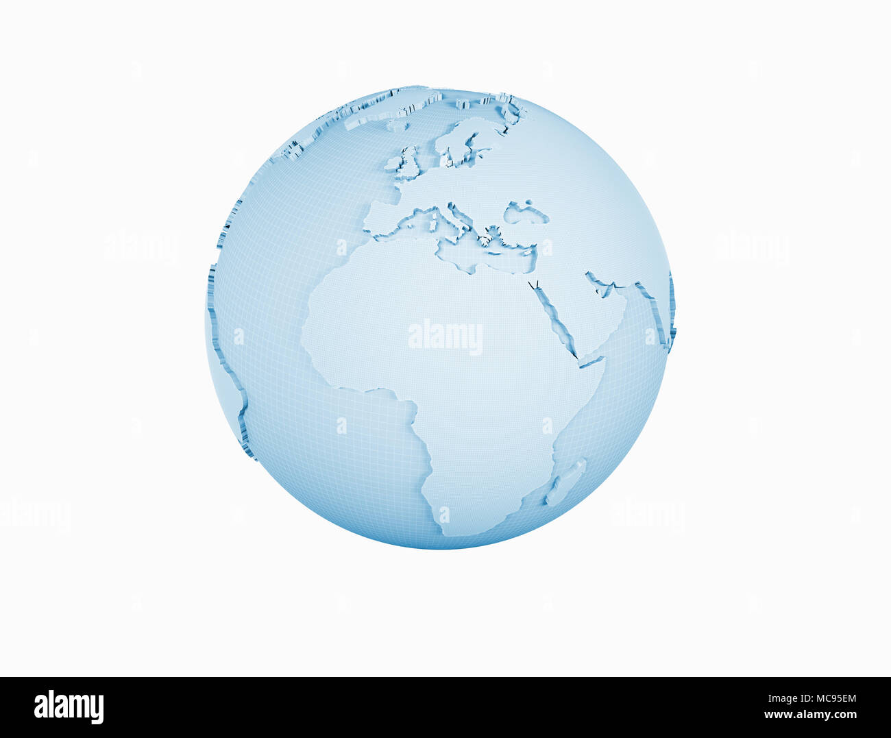 Wire frame World Globe isoliert auf weißem Stockfoto