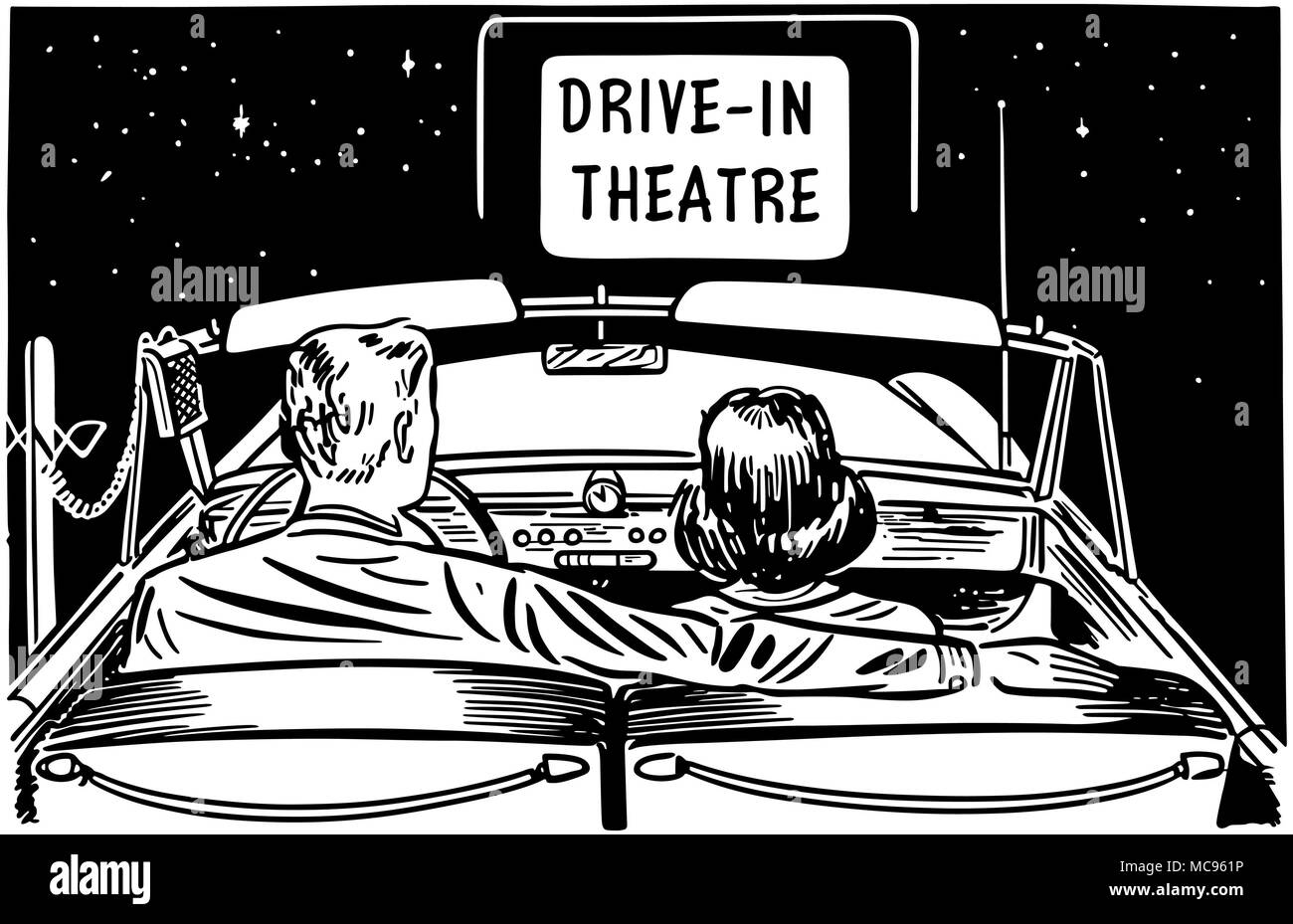 Ehepaar am Drive-In Theater - Retro Clipart Illustration Stockfoto
