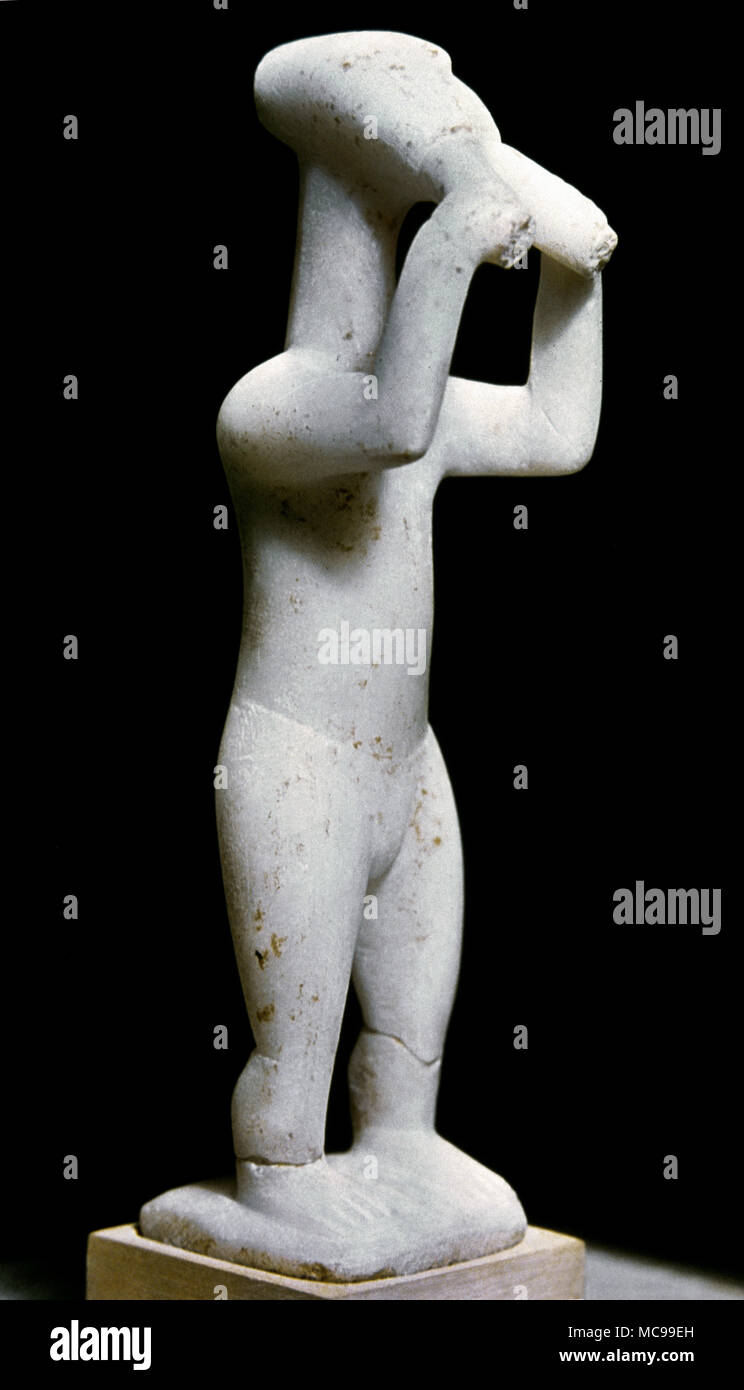 Double Flute Player. Kykladen Statuette. Marmor. Ca. 2700-2300 v. Chr.. Anfang der Kykladen II Kultur. Von Keros, die Kykladen, Griechenland. Stockfoto
