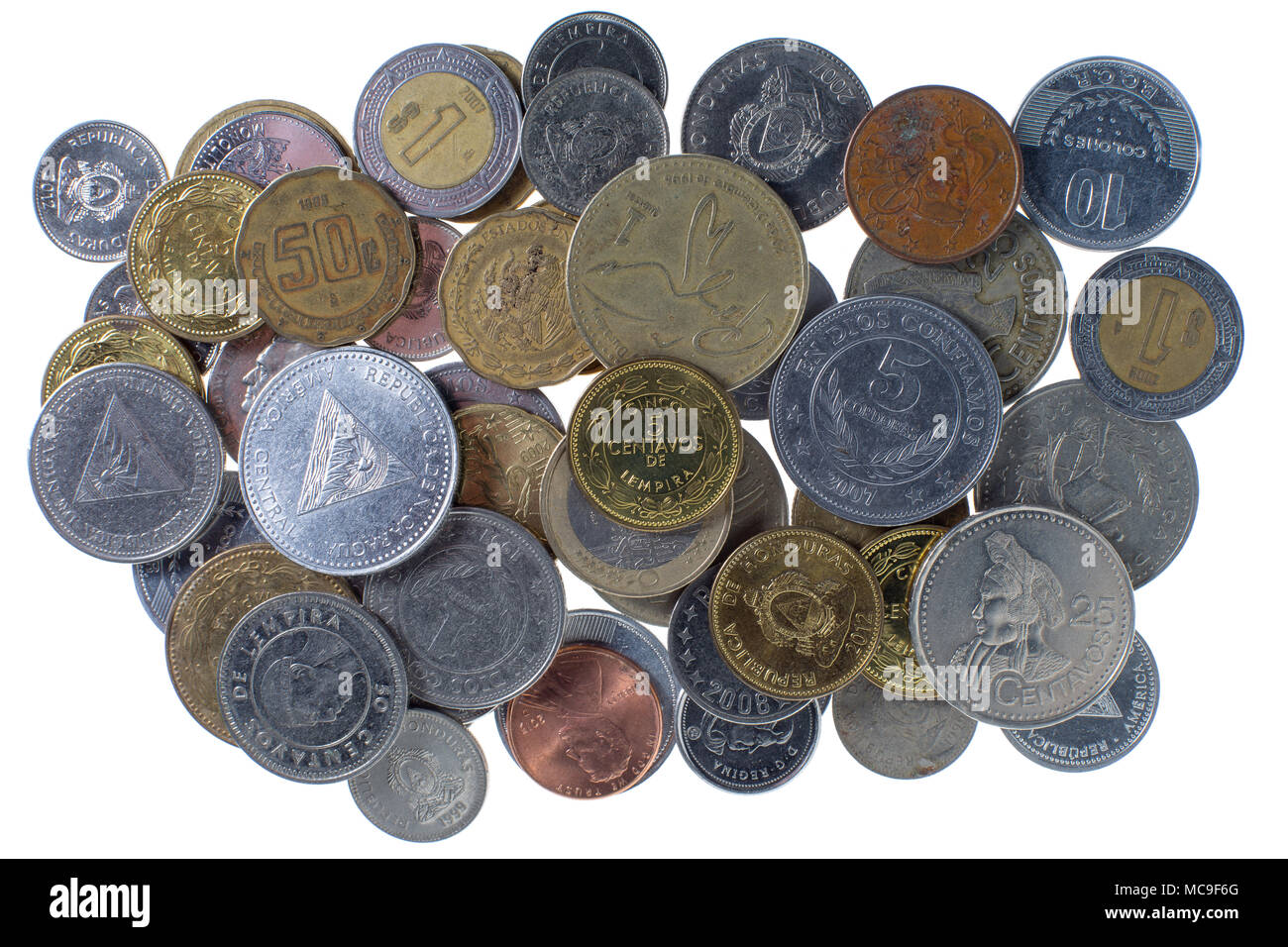 Münzen aus verschiedenen Ländern Stockfoto