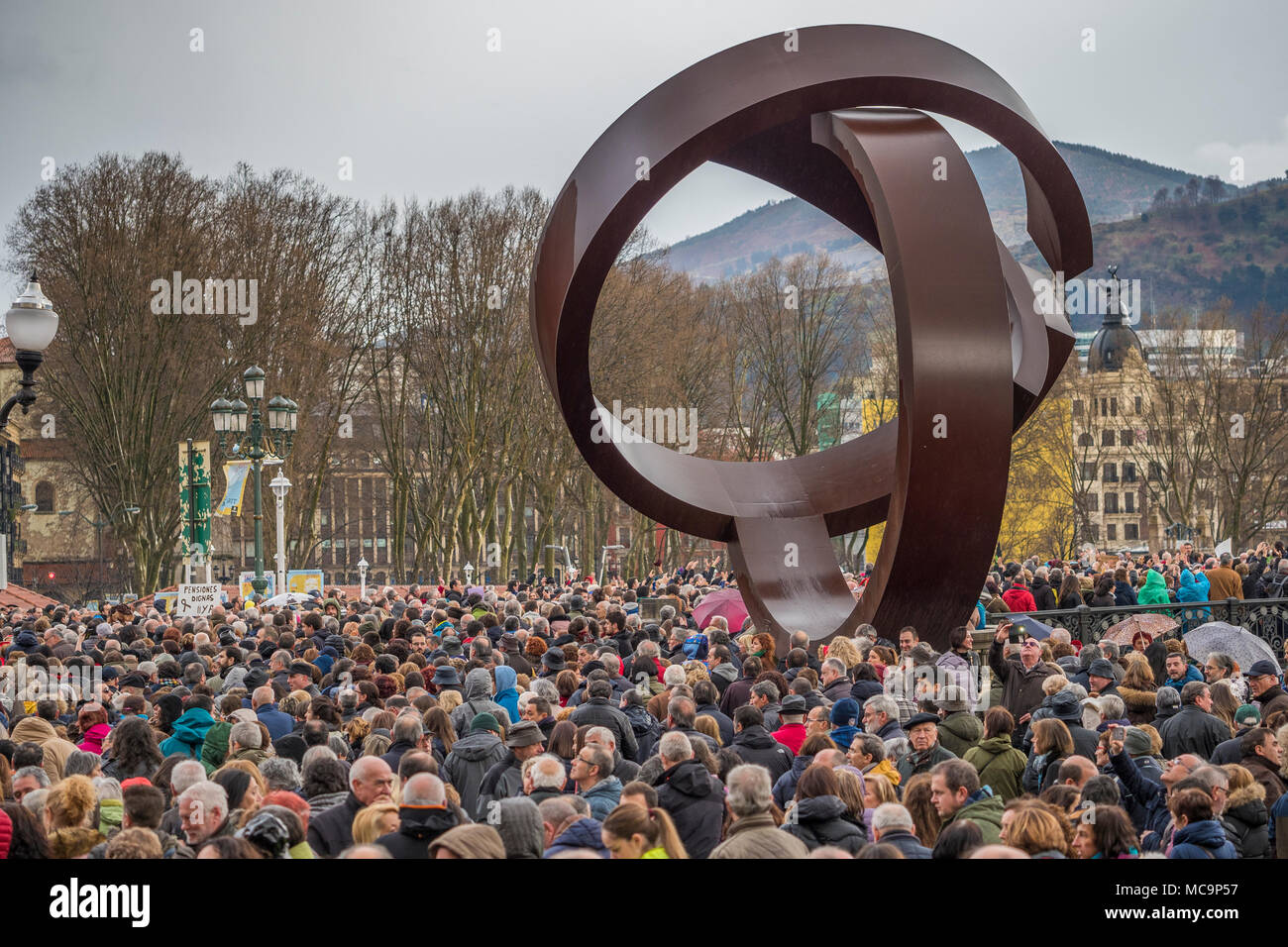 Bilbao, Baskenland, Spanien, März, 17, 2018, Demonstration und Protest der Rentner und Pensionäre in Bilbao Stockfoto