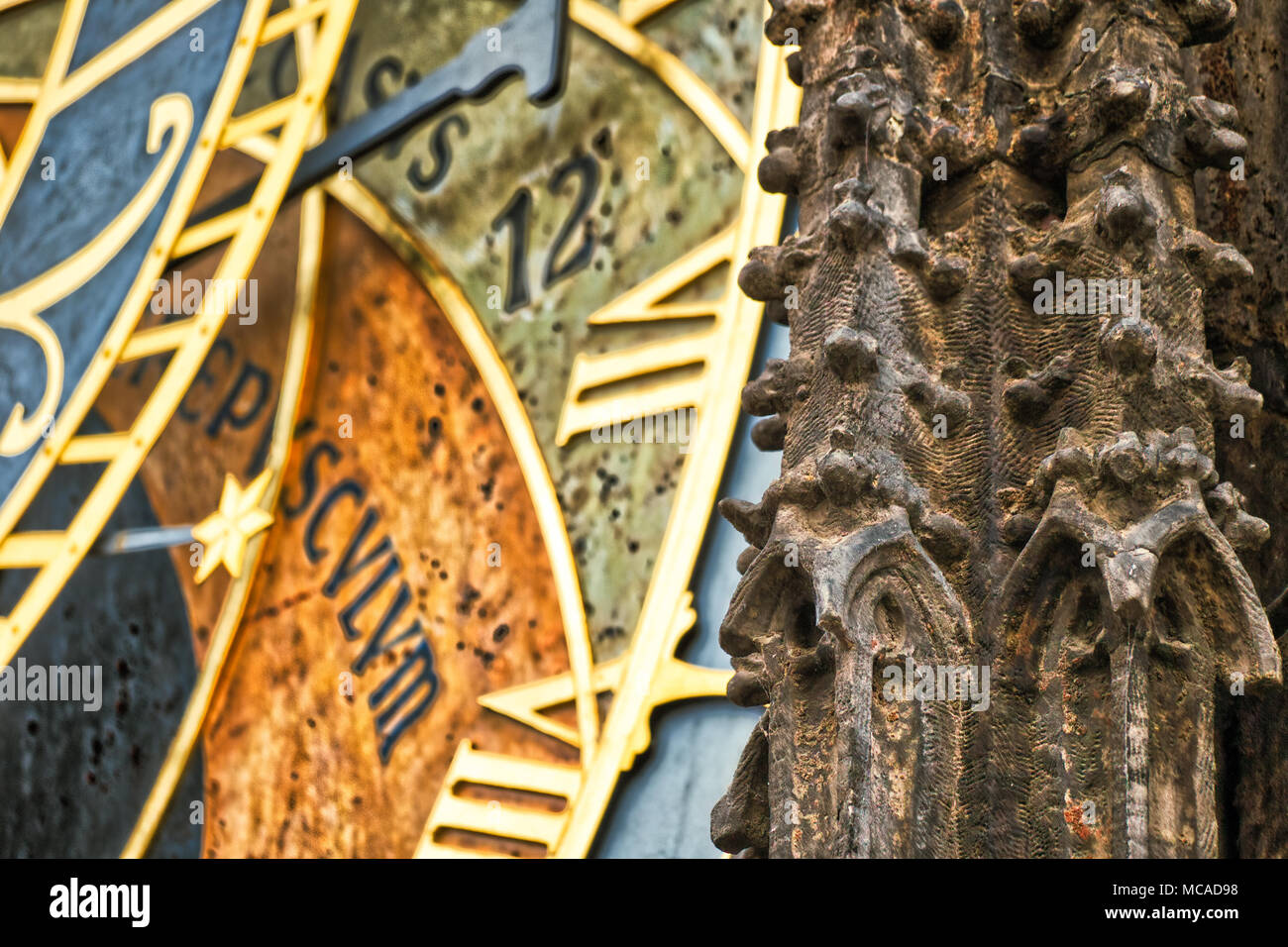 Details der mittelalterlichen Astronomische Uhr in Prag Stockfoto