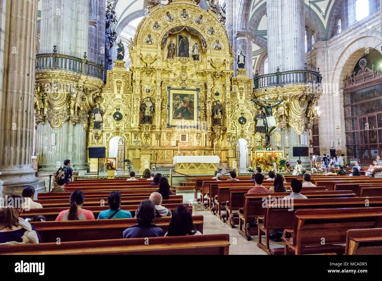 Mexiko-Stadt, Mexiko, Hispanic, Centro historico, historisches Zentrum, Plaza de la Constitucion Constitution Zocalo, Metropolitan Cathedral, Catedral Metr Stockfoto