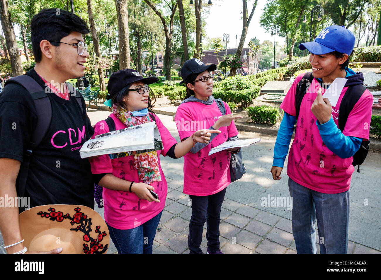 Mexiko-Stadt, Mexikanisch, Hispanic, Coyoacan, Del Carmen, Jardin Plaza Hidalgo, öffentlicher Park, Mädchen, weibliches Kind Kinder Kinder Jugendliche, junge Jungen, männliches Jo Stockfoto