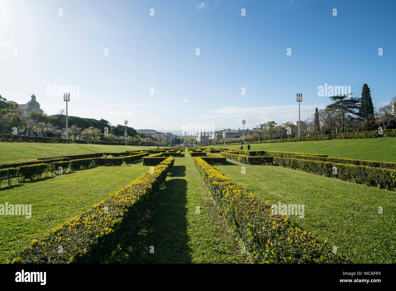 Panoramablick auf den Park Eduardo VII in Lissabon, Portugal Stockfoto
