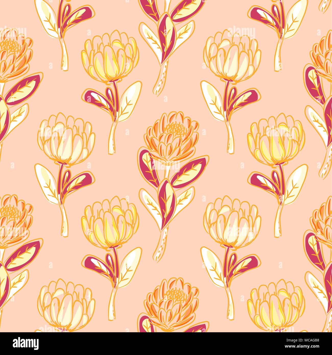 Orange Protea Blume nahtlose Vektor Muster. Stock Vektor