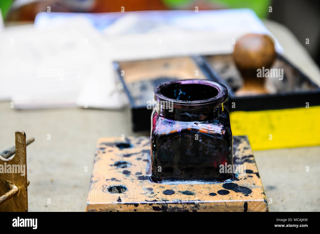 Dirty Tintenfass Stockfoto