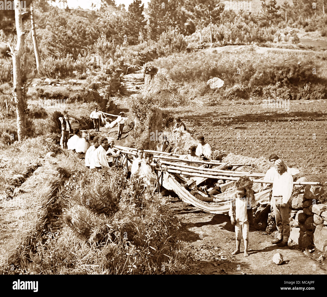 Hängematte Männer ruht, Madeira, Viktorianischen Periode Stockfoto