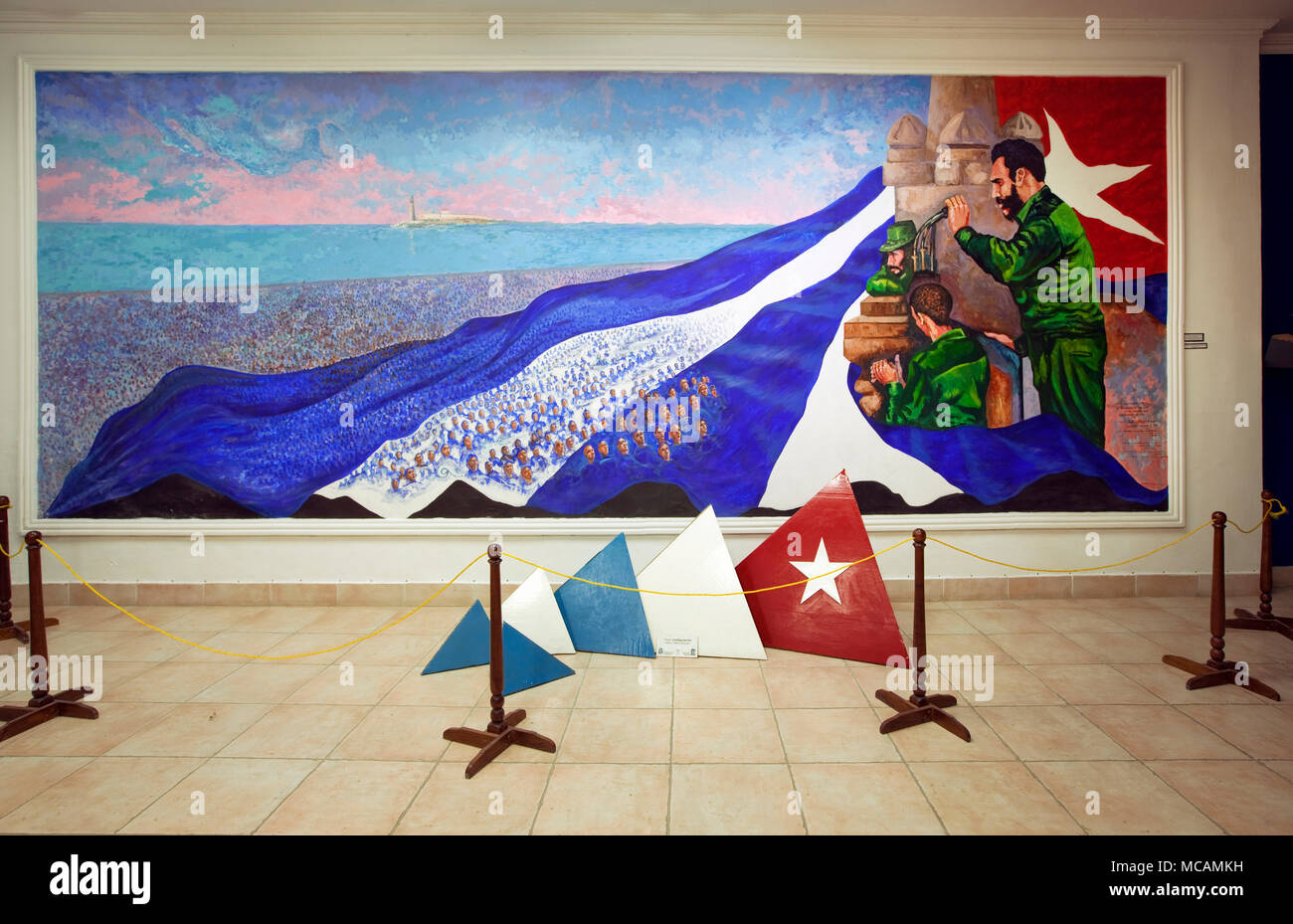 Öl Malerei von Fidel Castro auf eine Revolution Museum in Havanna, Kuba Stockfoto