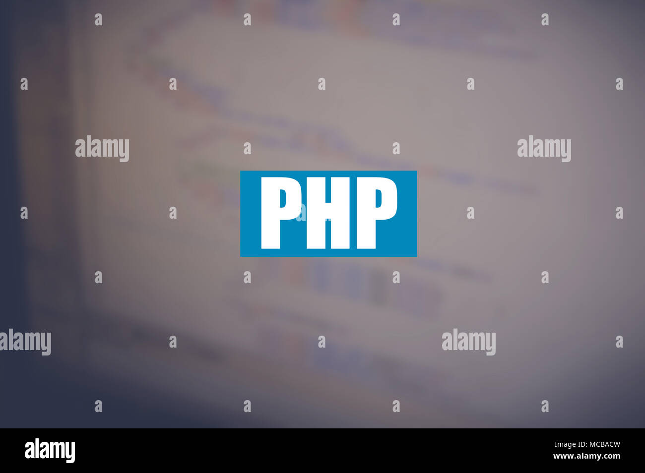 Php Wort mit Code verschwimmenden Hintergrund Stockfoto