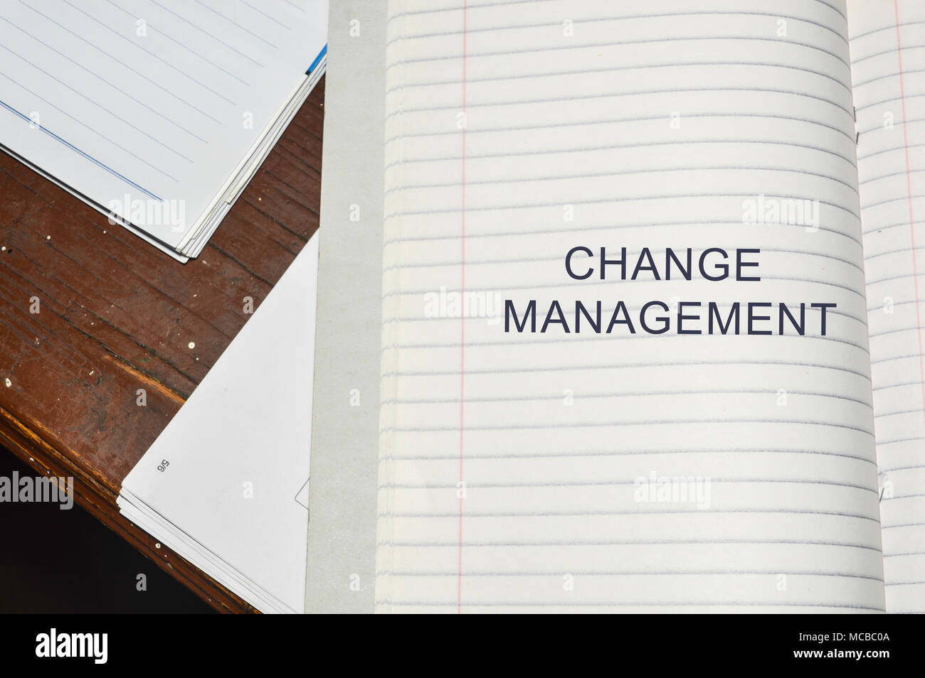 Change Management auf weißem Papier Stockfoto