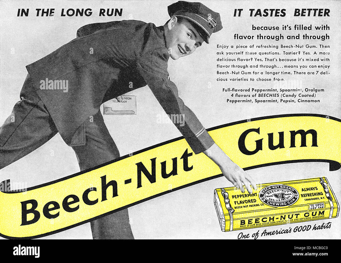1940 US-Werbung für Beech-Nut Kaugummi. Stockfoto