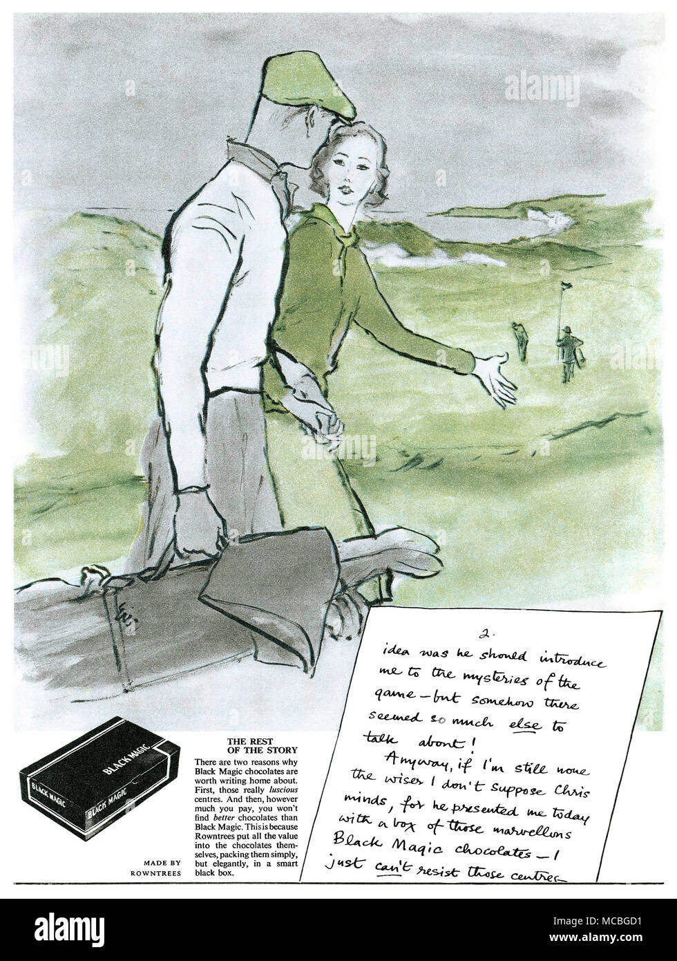 1954 britischen Werbung für Rowntrees schwarze Magie Pralinen. Stockfoto