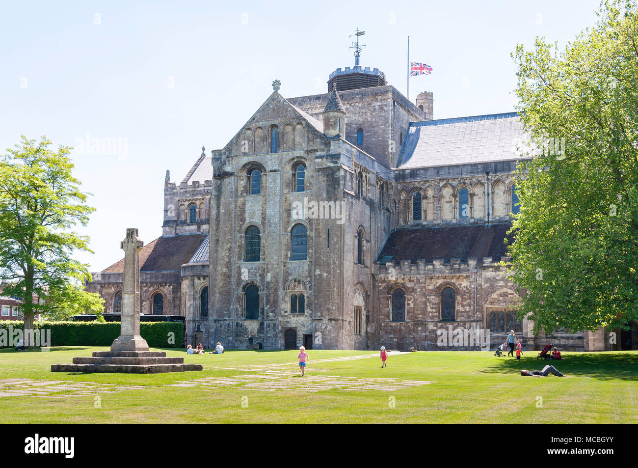 10. jahrhundert Norman Romsey Abbey, Romsey, Hampshire, England, Vereinigtes Königreich Stockfoto