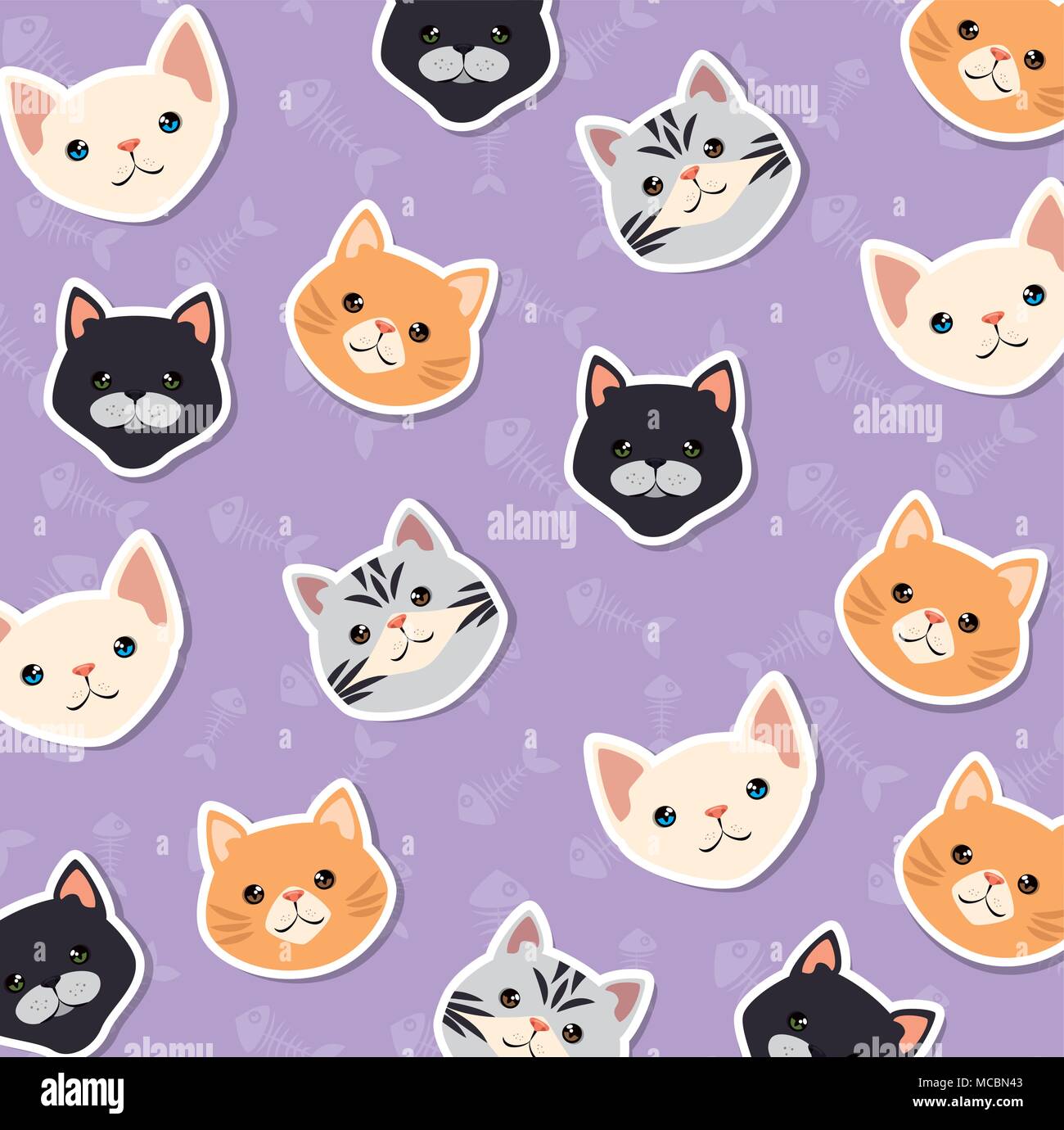 Süße Katzen Maskottchen Köpfe Zeichen Muster Vector Illustration Design Stock Vektor