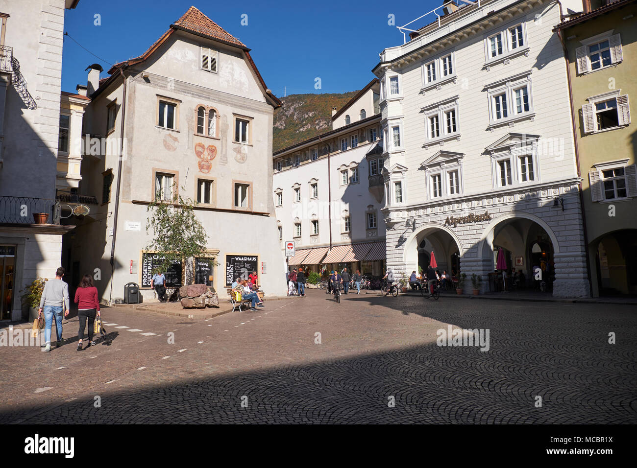 Bozen, Altstadt gasse, Südtirol, Italien Stockfoto