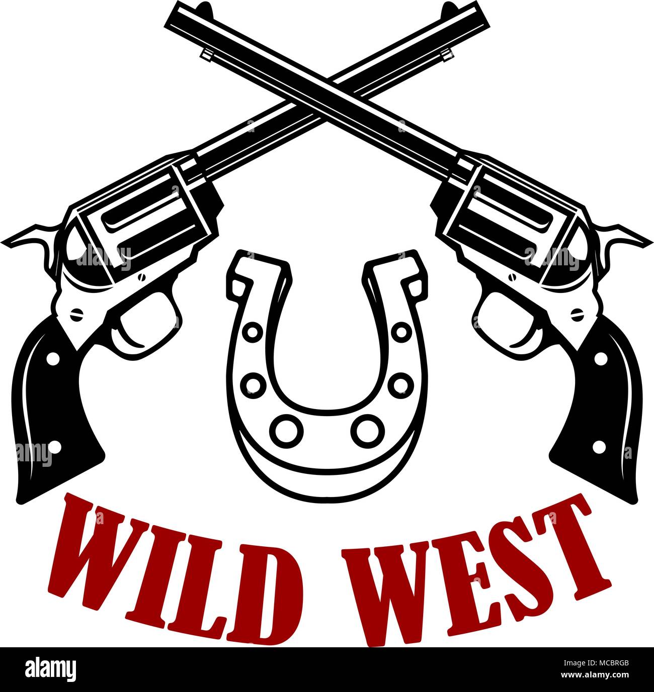 Wild West. Gekreuzt Revolver auf weißem Hintergrund. Design Element für Poster, Karten, t-shirt. Vector Illustration Stock Vektor