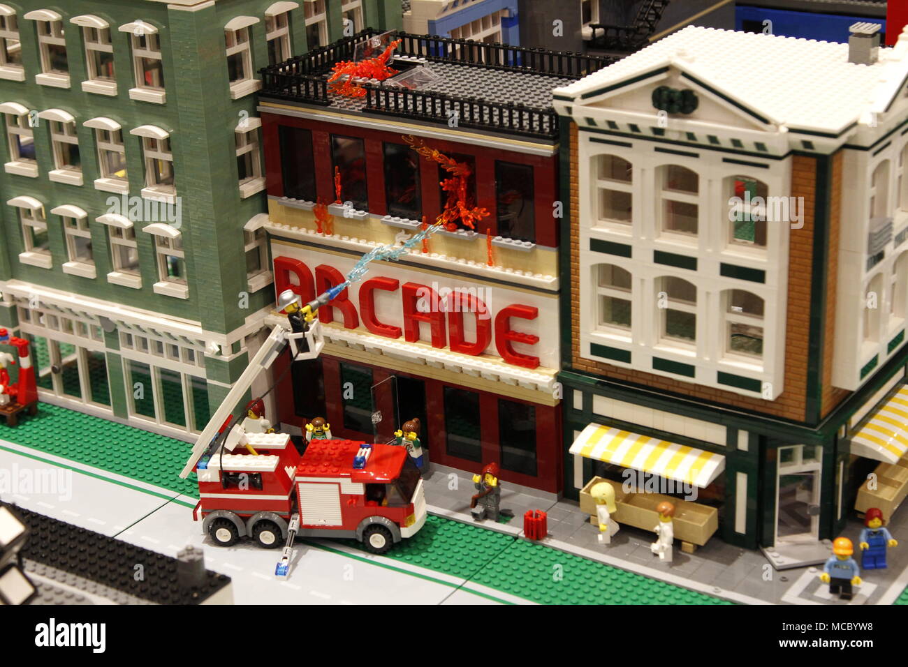 Lego Feuerwehr, Feuer Stockfoto