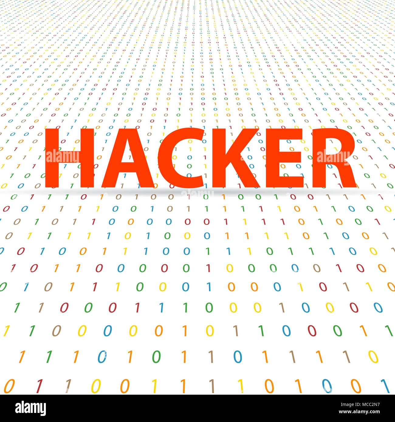 Hacker Inschrift auf einem digitalen Hintergrund. Vector Illustration. Stock Vektor