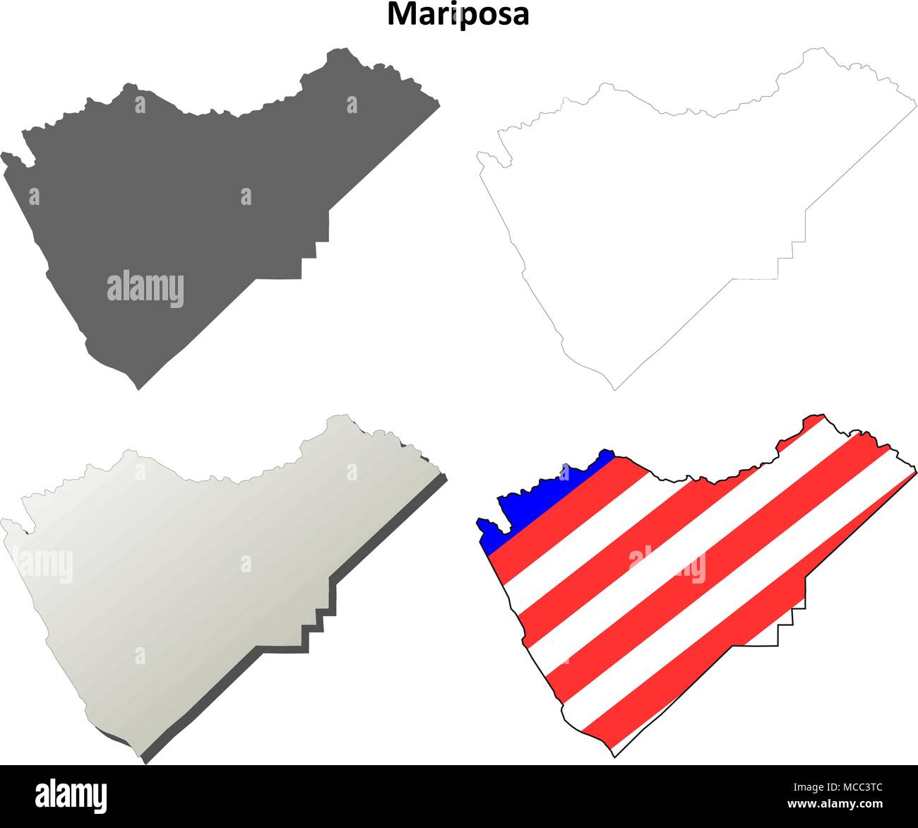 Mariposa County, Kalifornien Umriss Karte gesetzt Stock Vektor