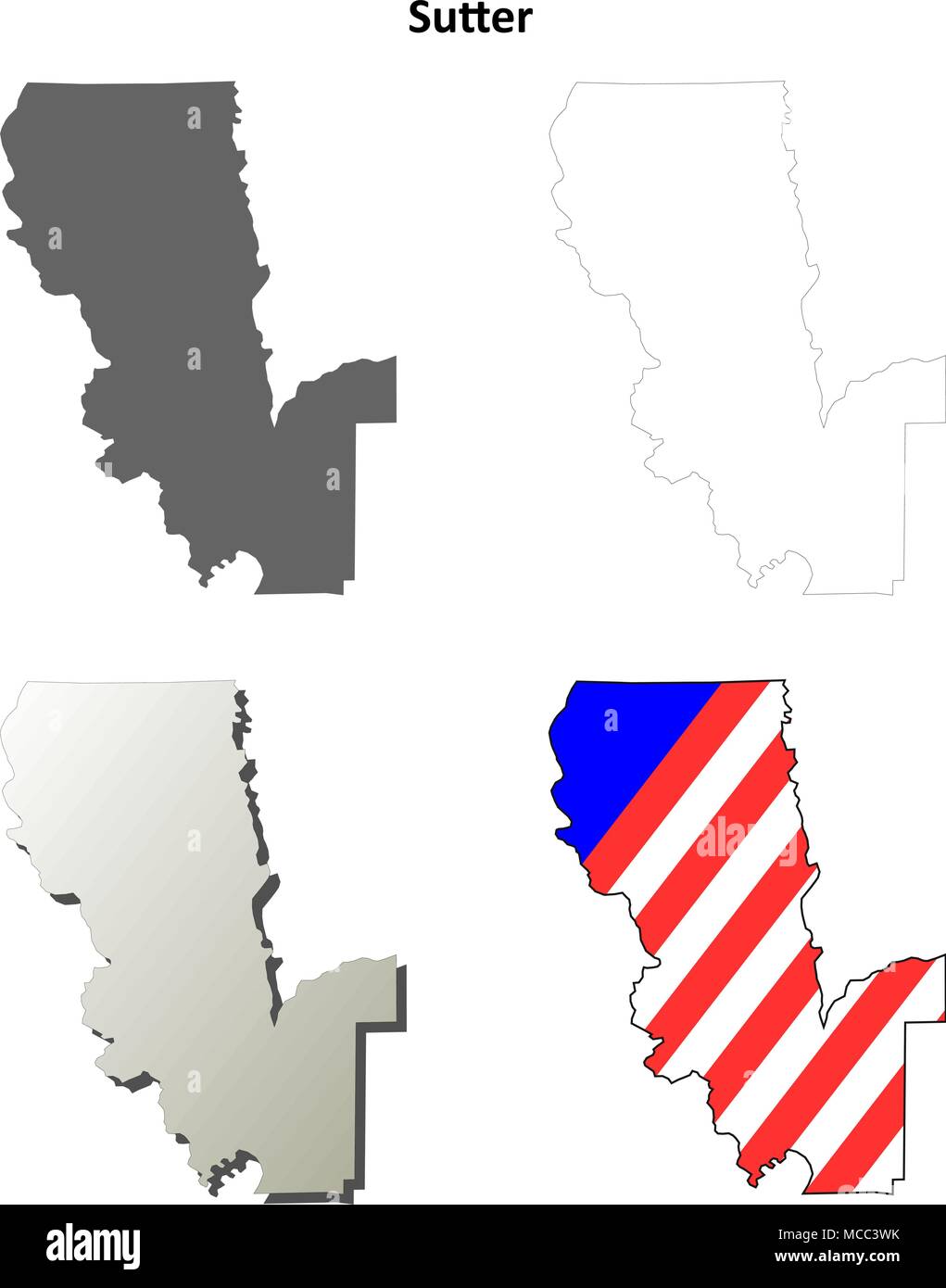 Sutter County (Kalifornien) Umriss Karte gesetzt Stock Vektor