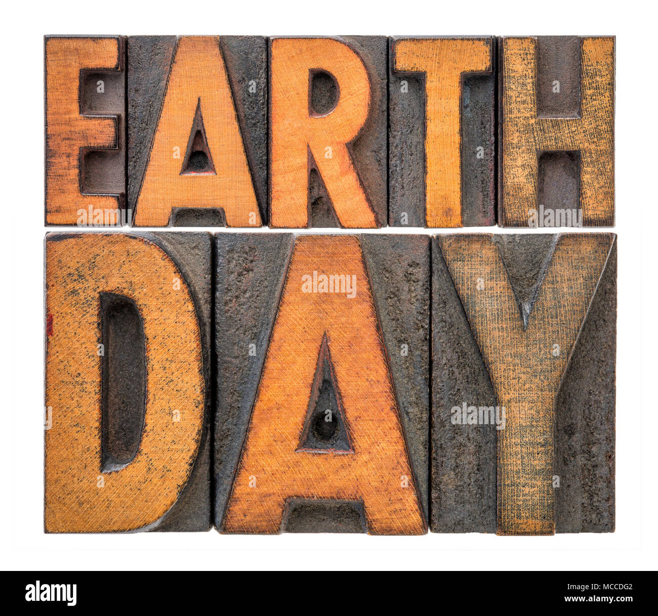 Tag der Erde - jährliche Veranstaltung feierte am 22. April Unterstützung für den Umweltschutz demonstrieren, isolierte Wort im Hochdruck Holz Art Abstract Stockfoto