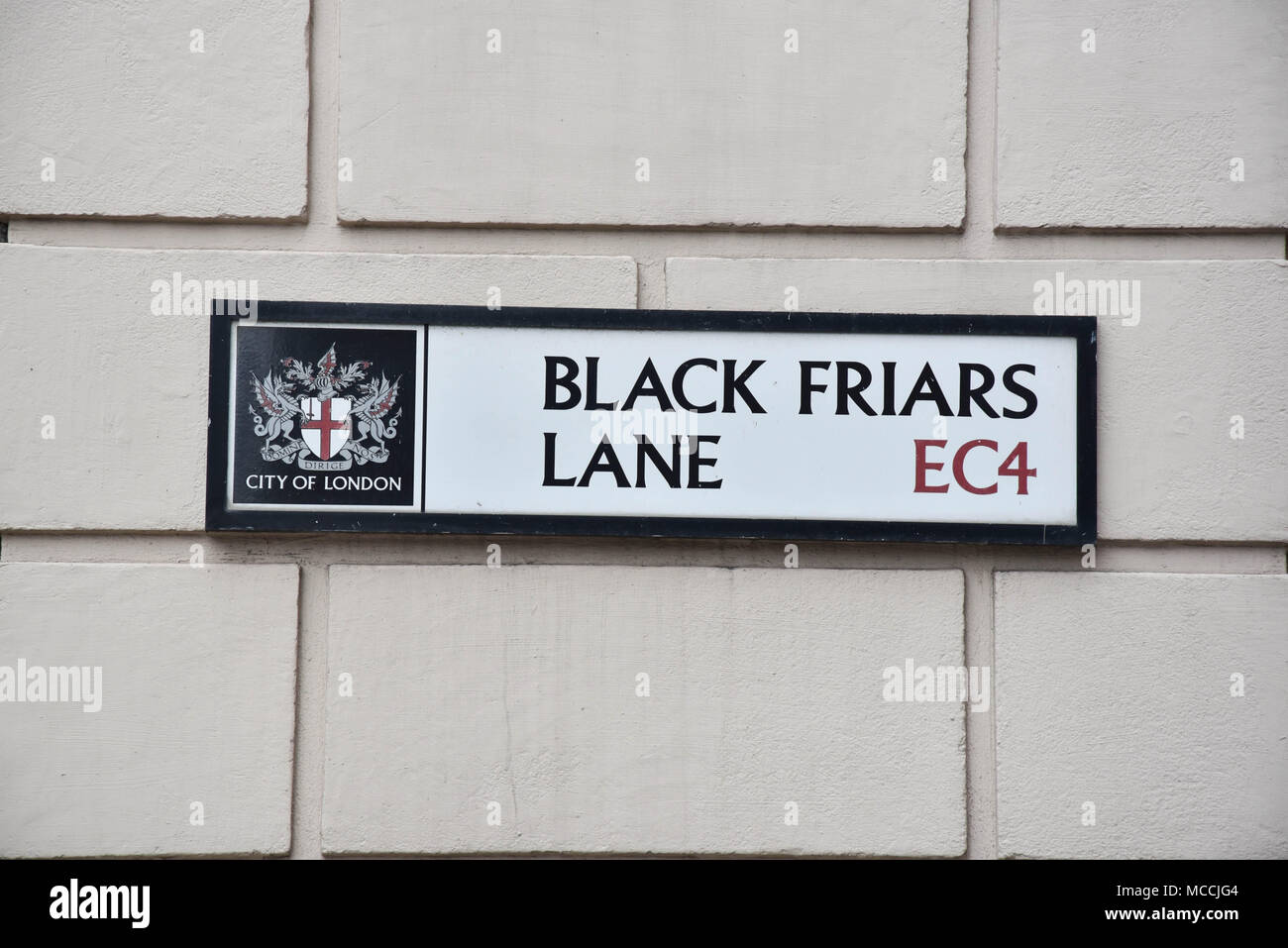 Schild, blackfriars Lane Stockfoto