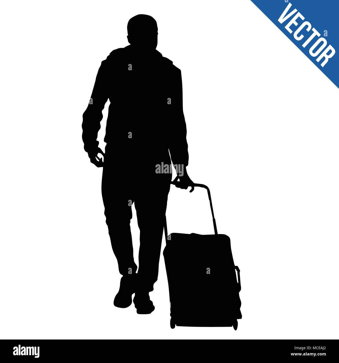 Traveler Silhouette mit Trolley auf weißem Hintergrund, Vector Illustration Stock Vektor